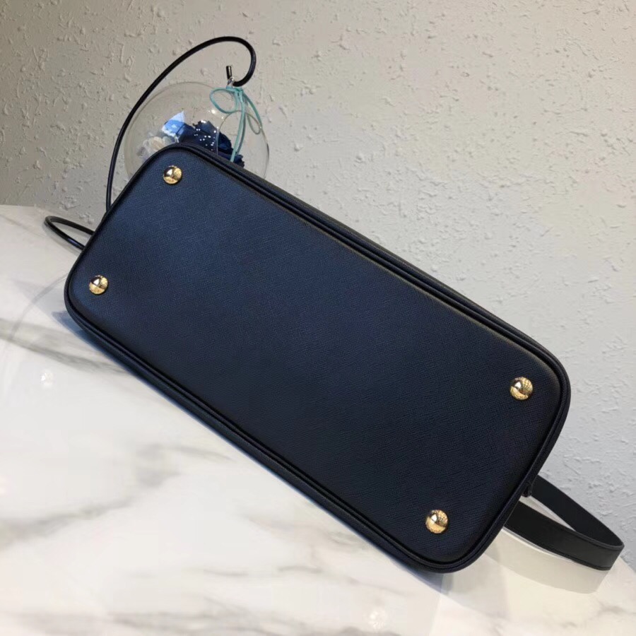 Pra*a top handle tote bag leather black/beige 1bg148 33 × 24 × 14.5 cm