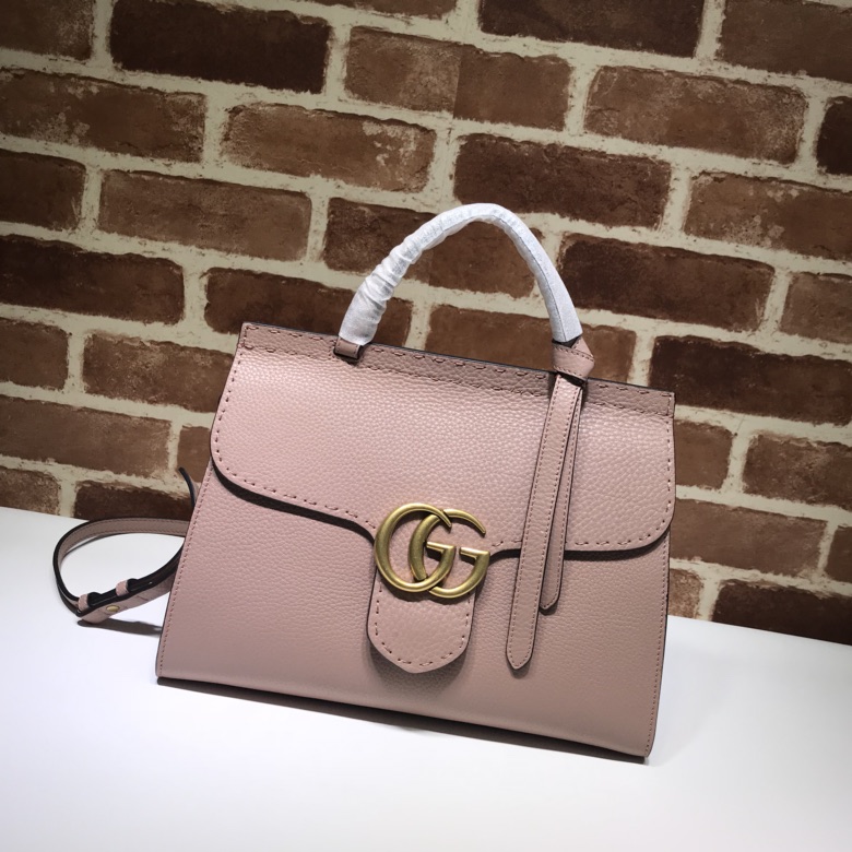 Gvc*1 gg marmont small top handle bag powder pink leather 421890 31 x 13 x 23 cm