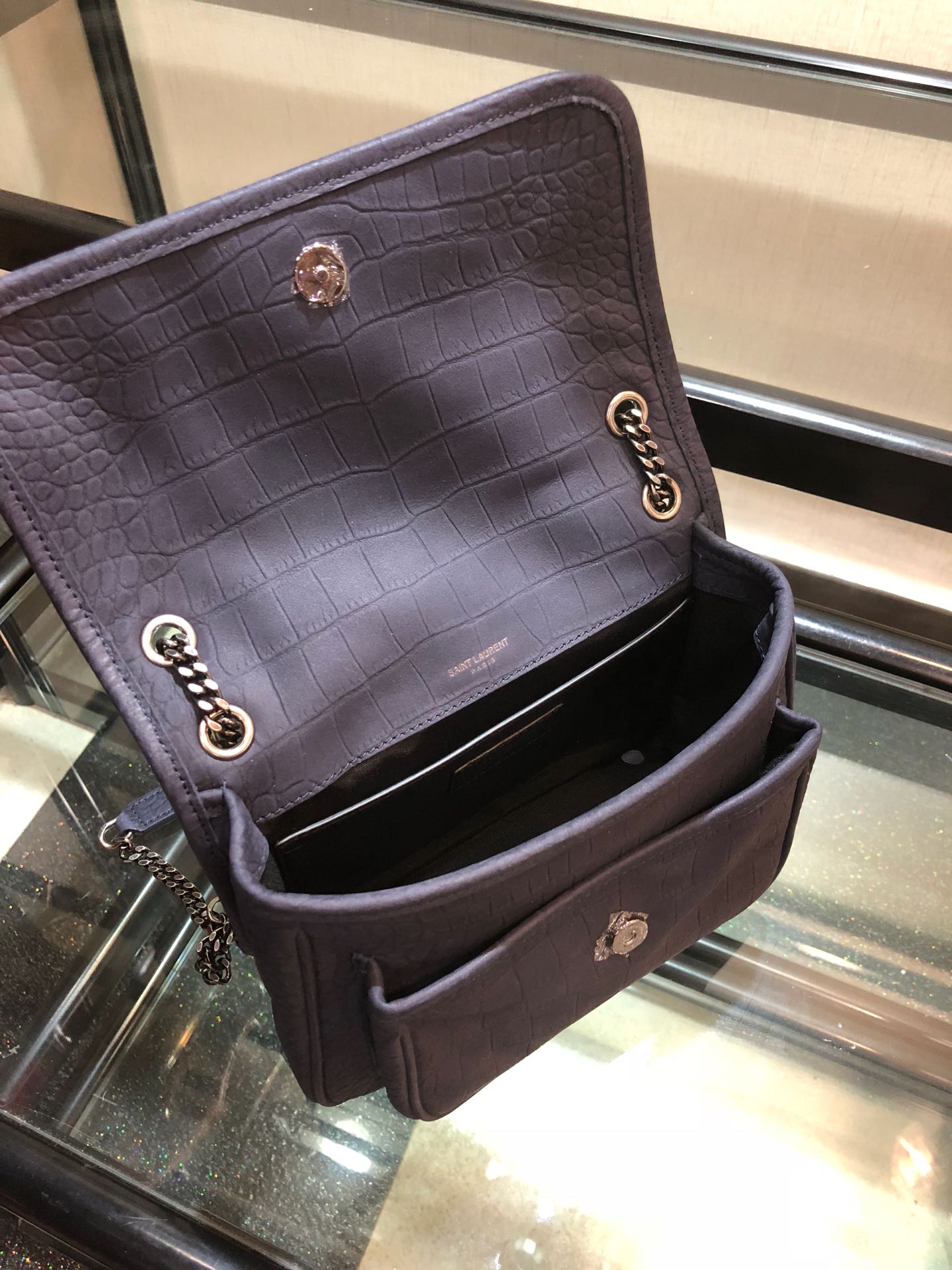 Y51 niki baby in crocodile leather purple 6331511 21 x 16 x 7.5 cm