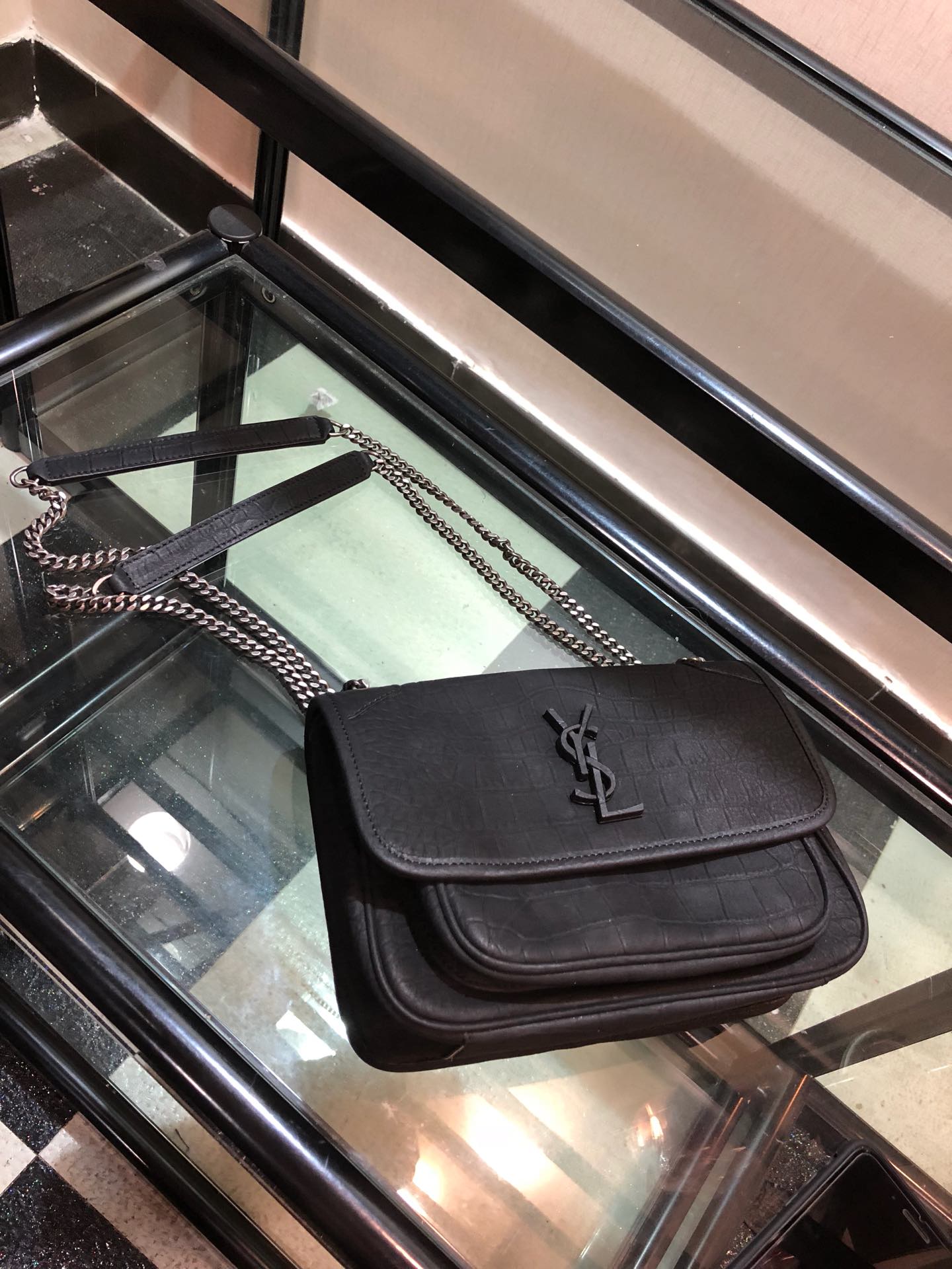 Y51 niki baby in crocodile leather black 6331511 21 x 16 x 7.5 cm