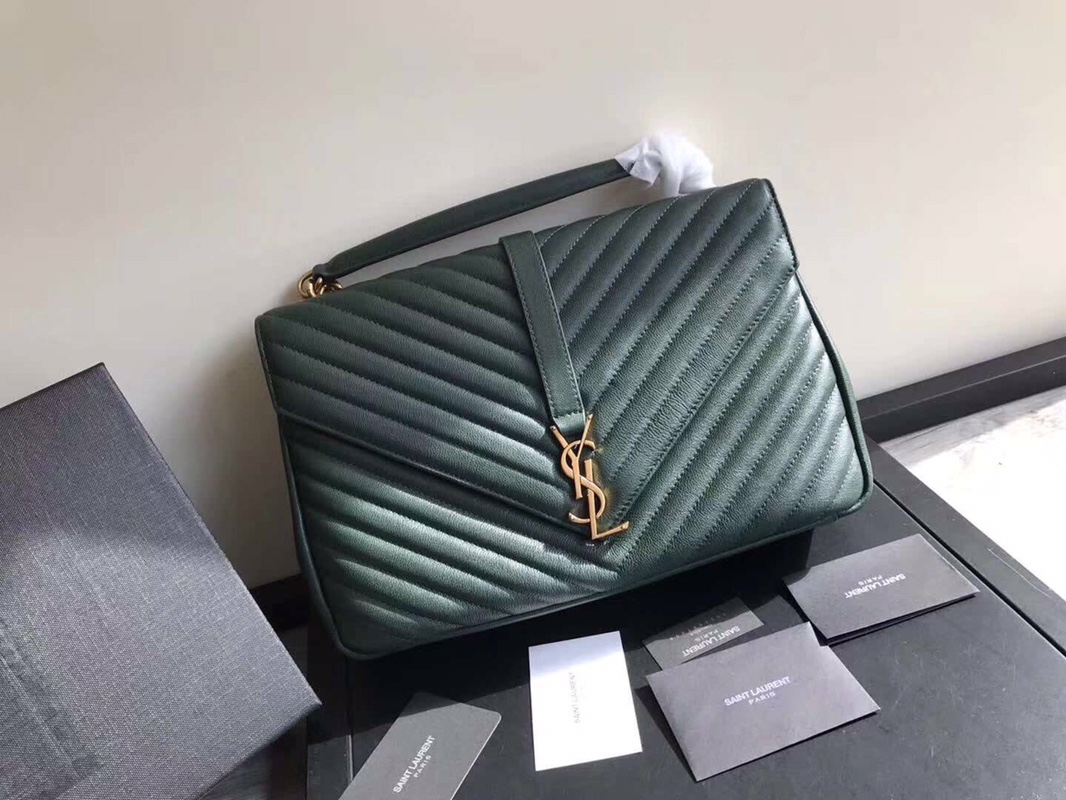 Y51 large college tote leather gold metal green 392738 32 x 21 x 8 cm