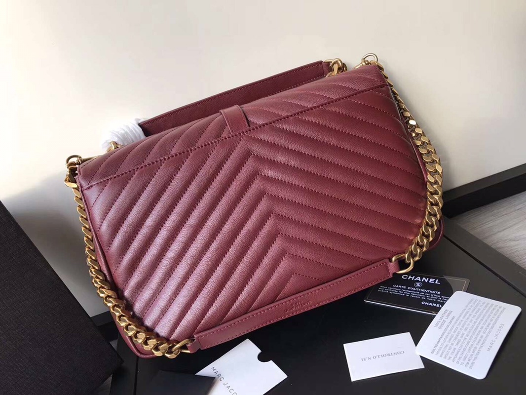 Y51 large college tote leather gold metal burgundy 392738 32 x 21 x 8 cm