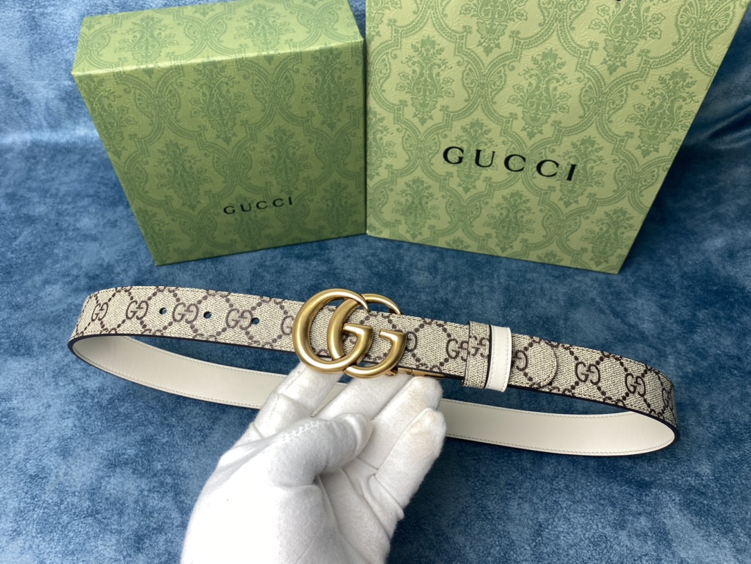 Gvc*1 marmont thin belt double g buckle in white