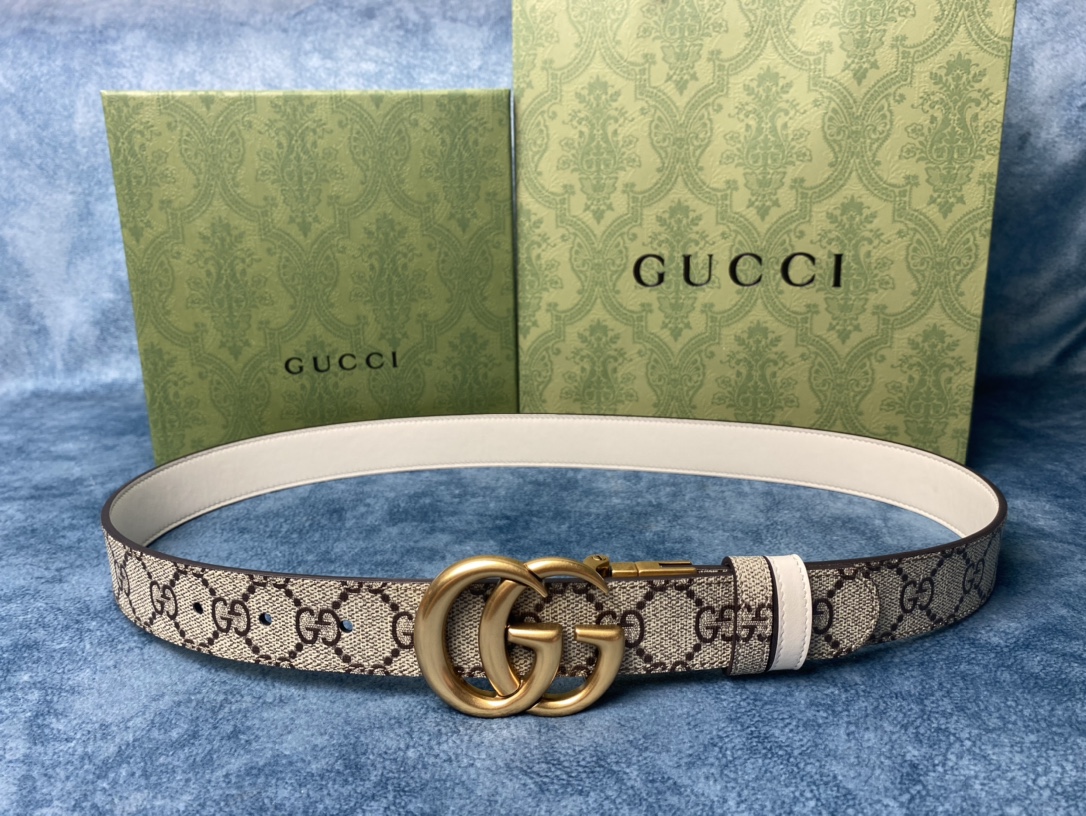 Gvc*1 marmont thin belt double g buckle in white