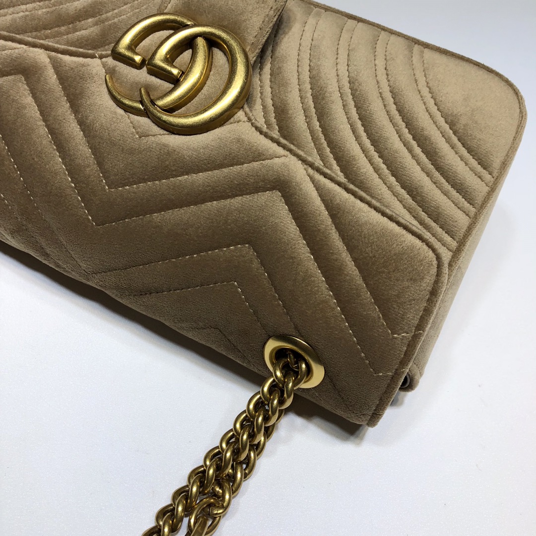 Gvc*1 gg marmont small shoulder bag velvet light beige ‎443497 26 x 15 x 7 cm