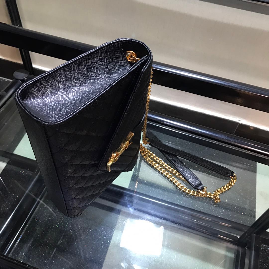 Y51 envelope medium bag in grained leather black 600185 24 x 7.5 x 18 cm