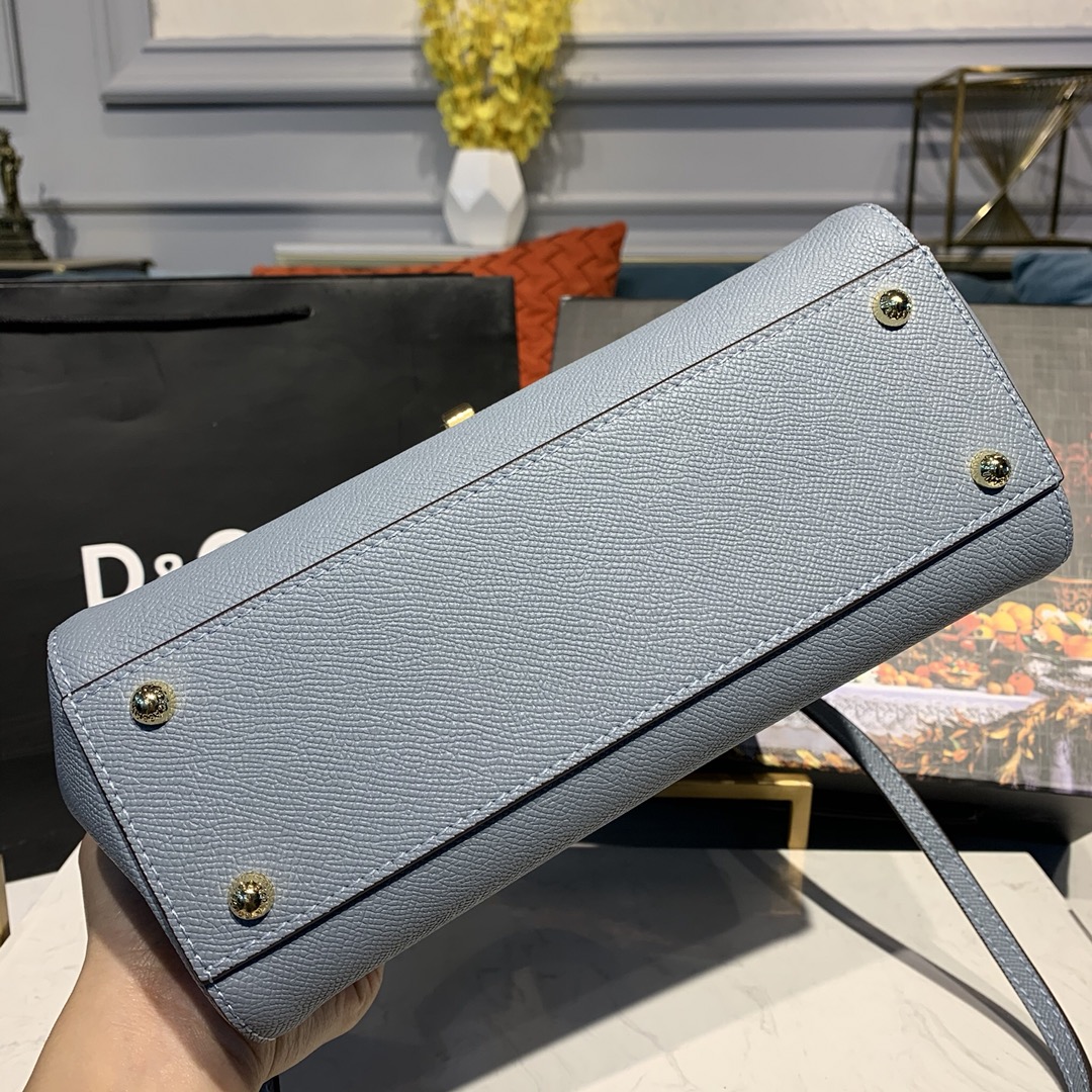 DOLCE & GABBANA Medium Dauphine Leather Sicily Bag Light Blue BB6002 25 x 12 x 22 cm