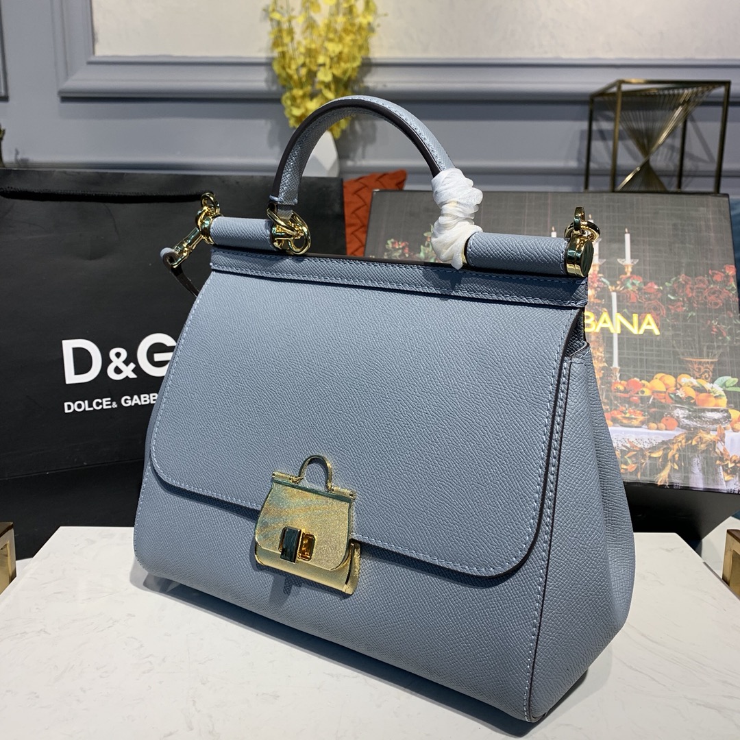 DOLCE & GABBANA Medium Dauphine Leather Sicily Bag Light Blue BB6002 25 x 12 x 22 cm
