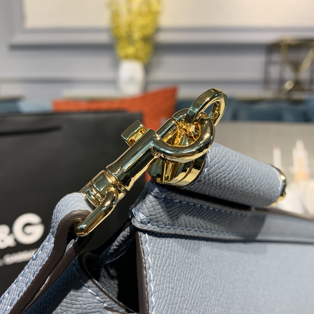 DOLCE & GABBANA Medium Dauphine Leather Sicily Bag Light Blue BB6002 25 x 12 x 22 cm
