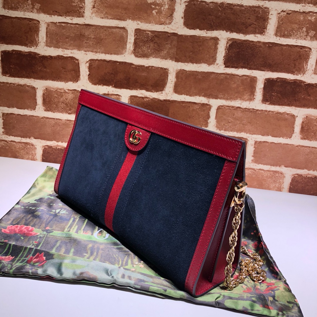 Gvc*1 medium ophidia gg shoulder bag in velvet marine/red 503876 32.5 x 20 x 10 cm