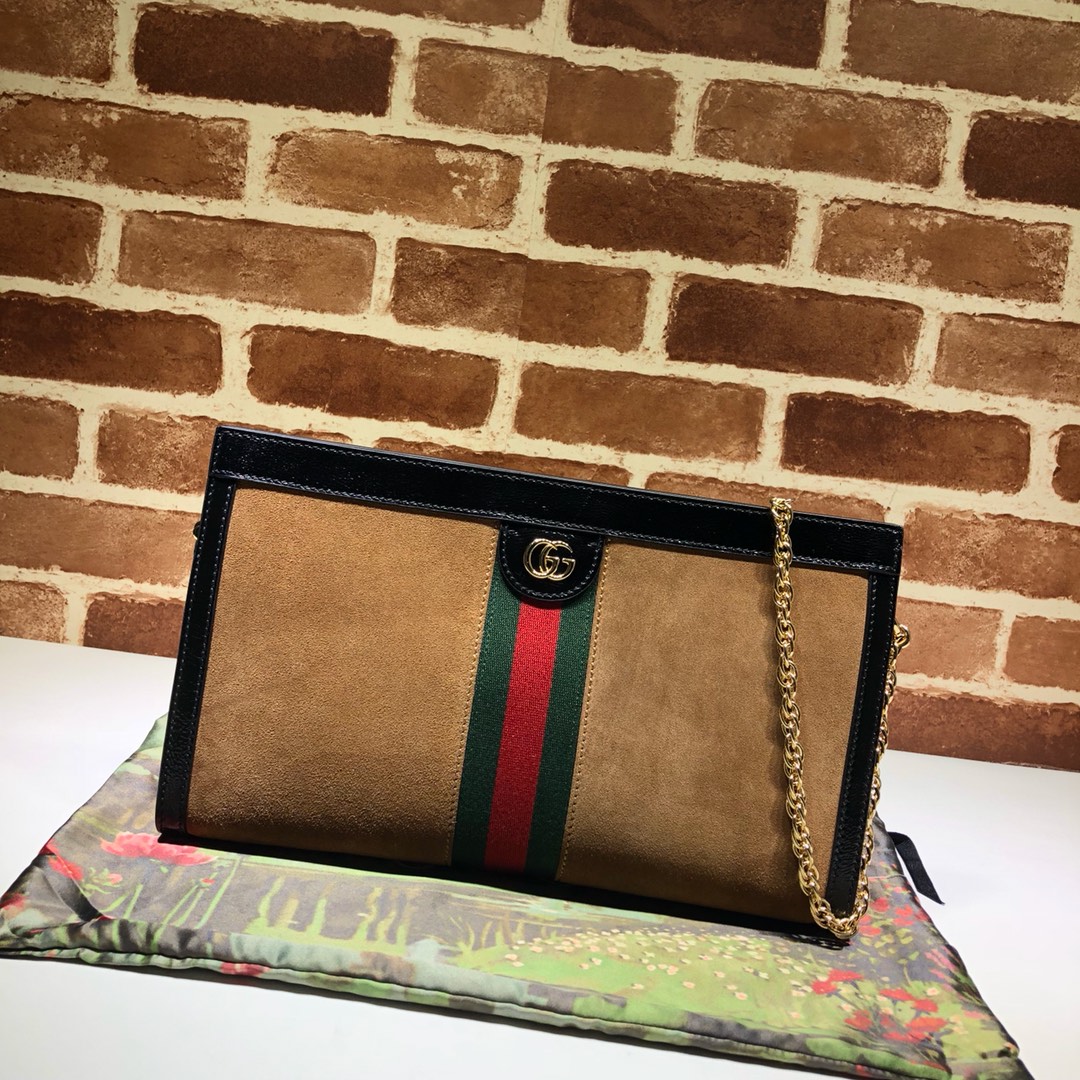 Gvc*1 medium ophidia gg shoulder bag in velvet tan/black 503876 32.5 x 20 x 10 cm