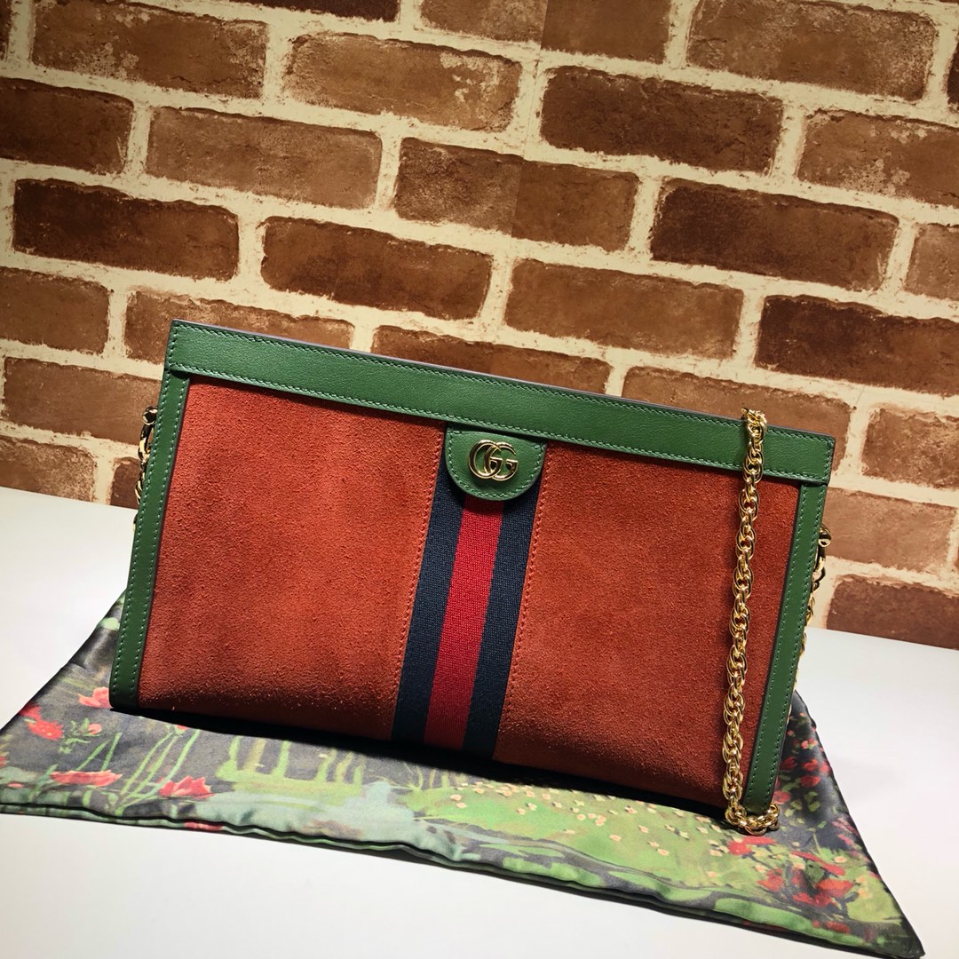 Gvc*1 medium ophidia gg shoulder bag in velvet orange/green 503876 32.5 x 20 x 10 cm