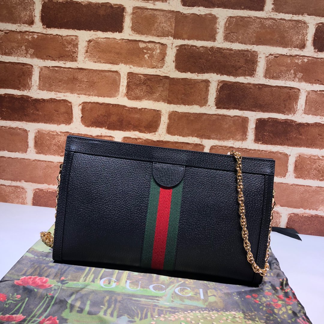 Gvc*1 medium ophidia gg shoulder bag in leather black 503876 32.5 x 20 x 10 cm