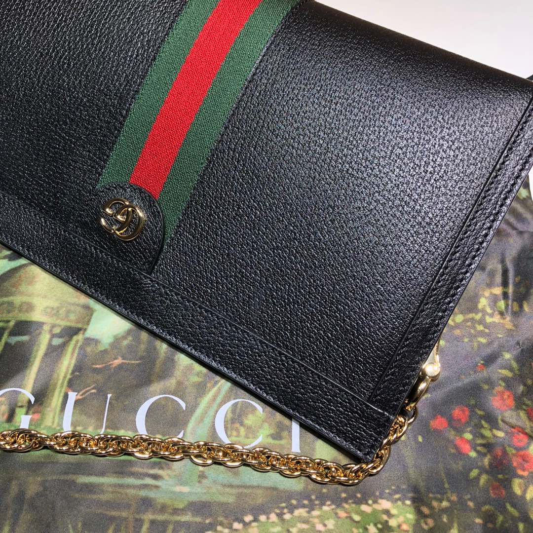 Gvc*1 medium ophidia gg shoulder bag in leather black 503876 32.5 x 20 x 10 cm