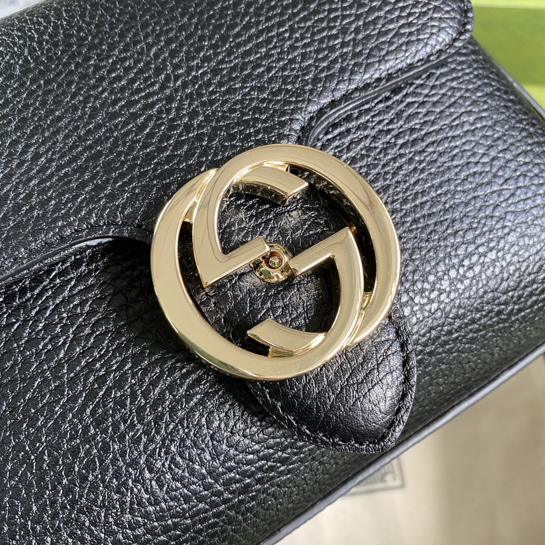 Gvc*1 interlocking g leather crossbody bag black 607720 22 x 15 x 7 cm