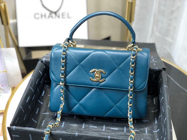 Ch**el small flap bag with top handle dark blue a92236 25cm