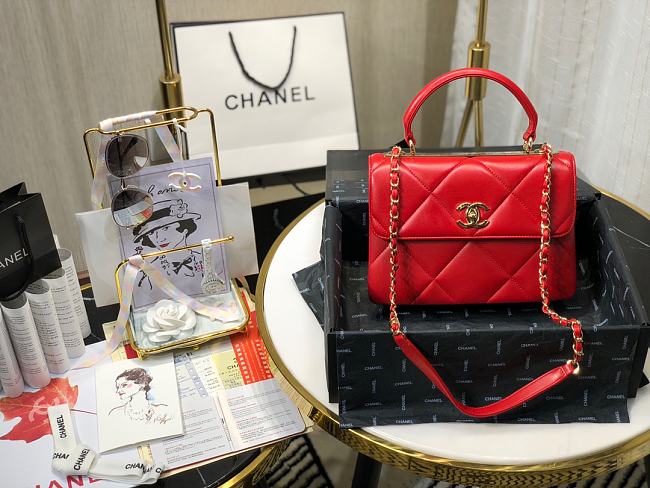 Ch**el small flap bag with top handle red a92236 25cm