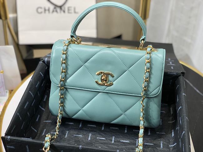 Ch**el small flap bag with top handle blue a92236 25cm