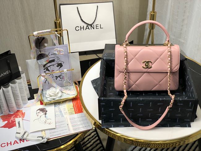 Ch**el small flap bag with top handle pink a92236 25cm