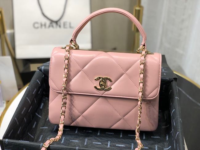 Ch**el small flap bag with top handle pink a92236 25cm