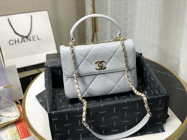 Ch**el small flap bag with top handle grey a92236 25cm