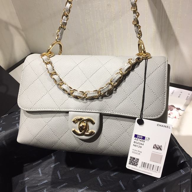 Ch**el small grained calfskin flap bag grey as1459 16 x 23 x 9 cm