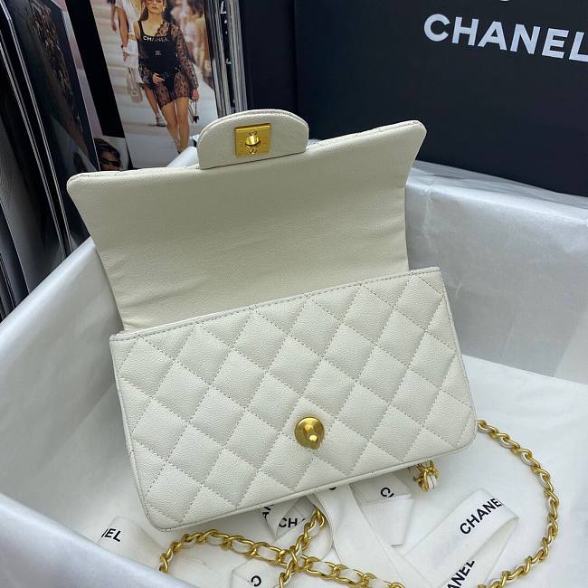 Ch**el mini flap bag with top handle grained calfskin white as2431 20 x 14 x 7 cm