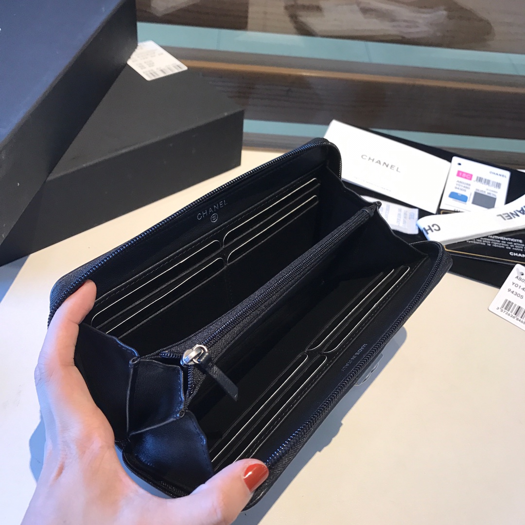 Ch**el boy long zipped wallet black metal black a80815 19cm