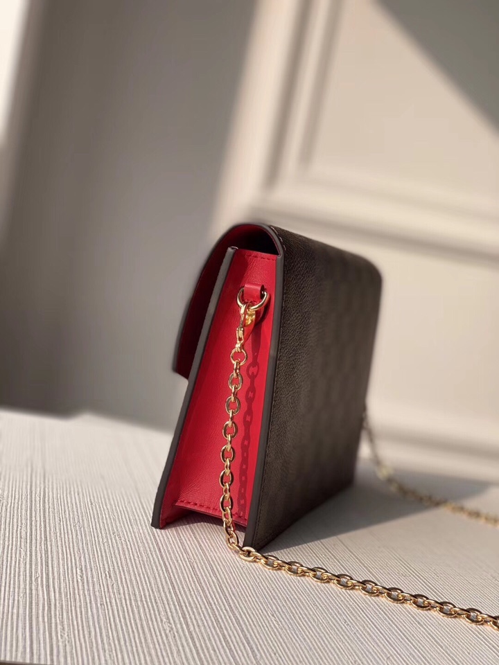 l0vis Vvtt0n croisette chain wallet damier ebene scarlet n60288 21 x 13.5 x 5 cm