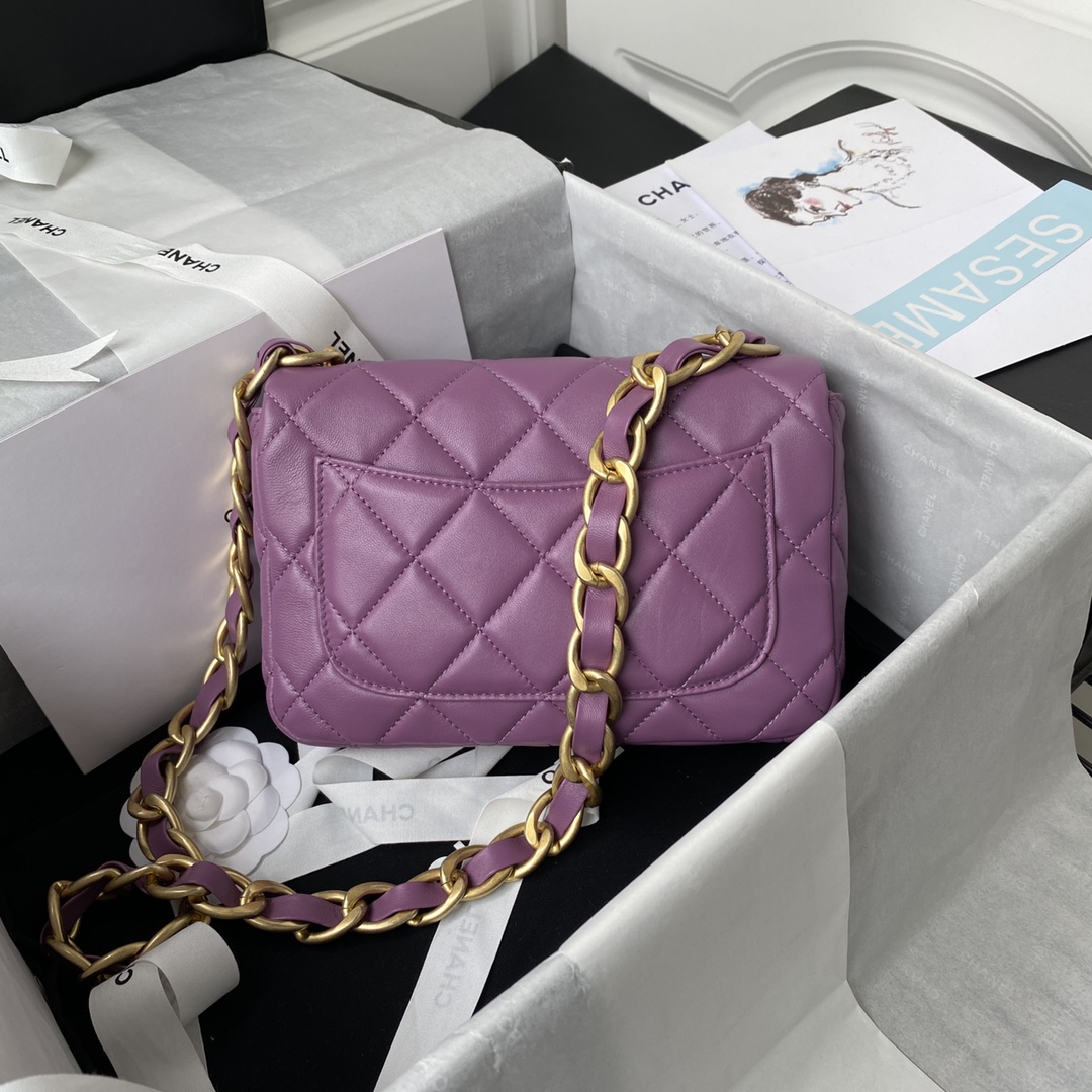 Ch**el flap bag with big chain leather purle 22 × 5 × 15.5 cm