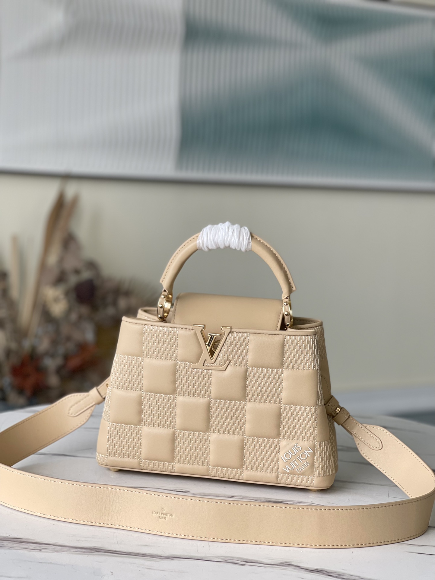 l0vis Vvtt0n capucines bb damier quilt lambskin creme m59225 27 x 18 x 9 cm