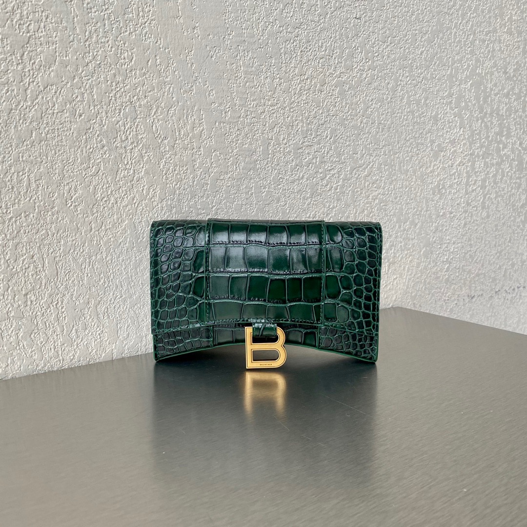 Ba1en*iaga hourglass wallet on chain crocodile leather green 6560501 19 x 12 x 5 cm