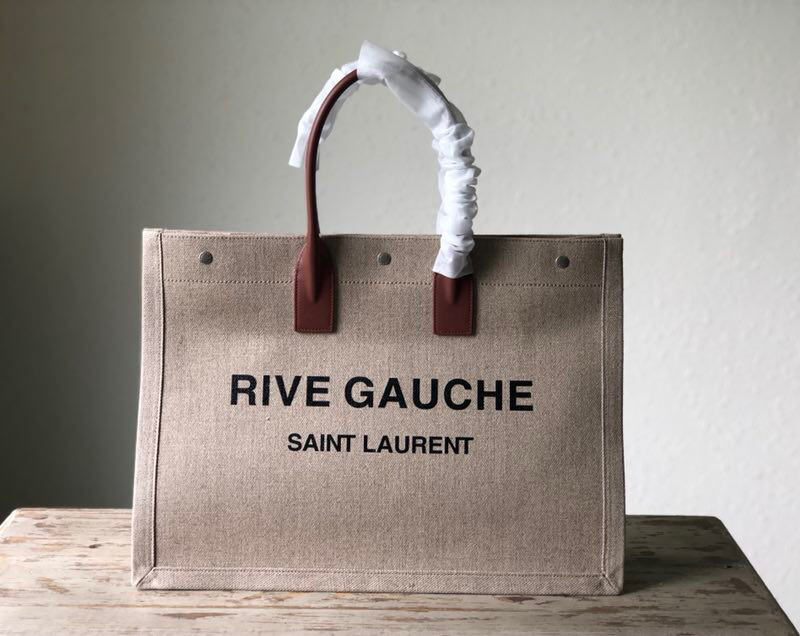 Y51 rive gauche tote bag in linen and leather beige 4992909 48 x 36 x 16 cm