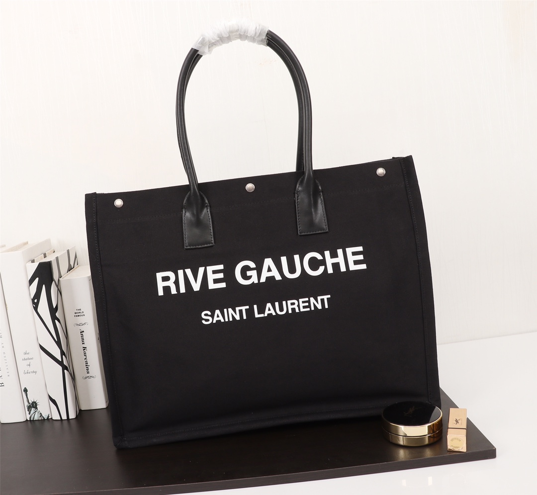 Y51 rive gauche tote bag in linen and leather black 4992909 48 x 36 x 16 cm