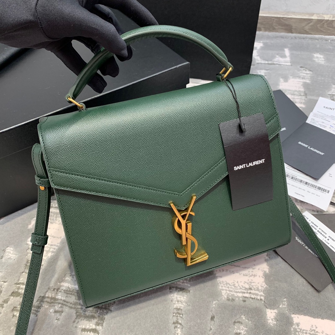 Y51 cassandra medium top handle bag grained leather green 623931 24.5 x 20 x 11.5 cm