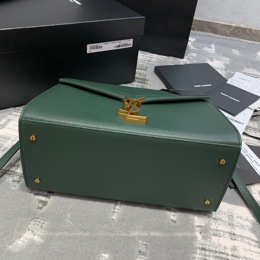 Y51 cassandra medium top handle bag grained leather green 623931 24.5 x 20 x 11.5 cm