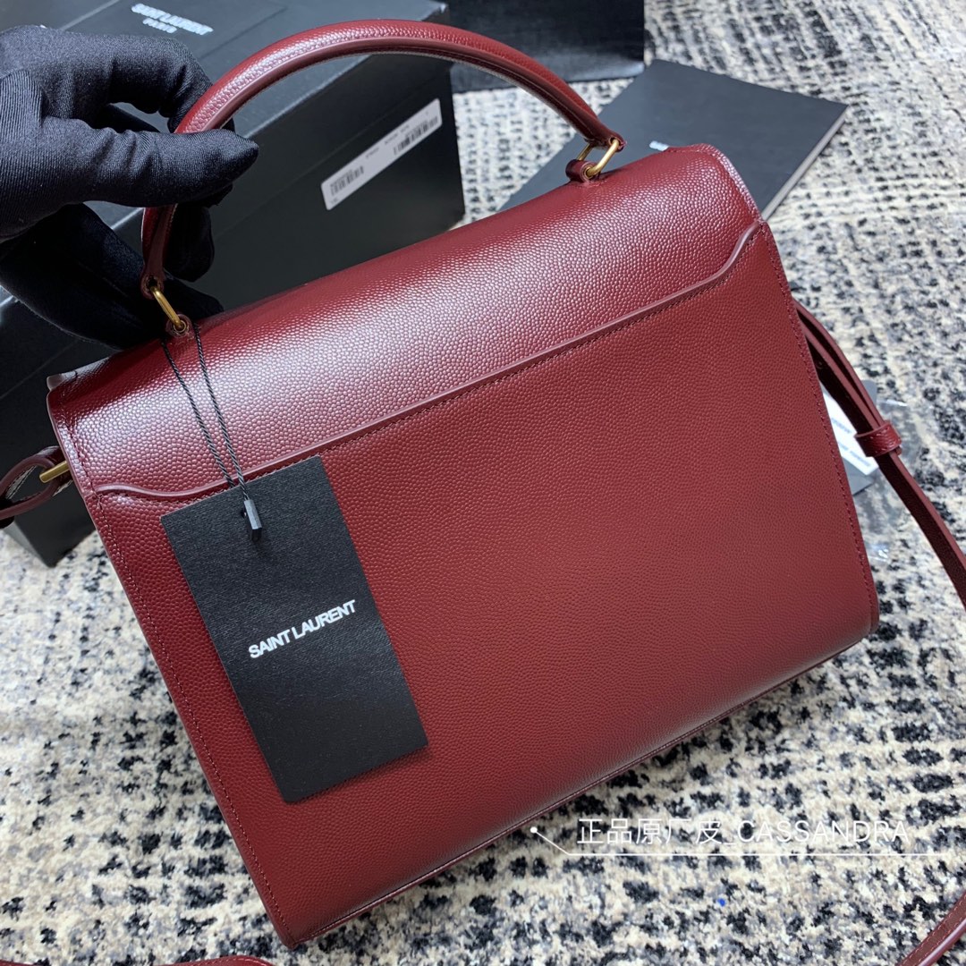 Y51 cassandra medium top handle bag grained leather red 623931 24.5 x 20 x 11.5 cm