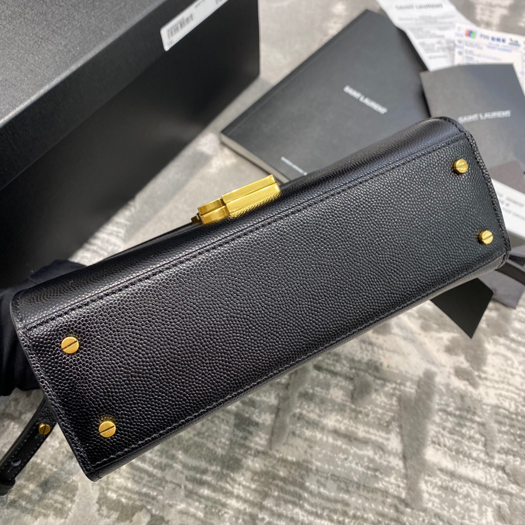 Y51 cassandra mini top handle bag grained leather black 623930 20 x 16 x 7.5 cm