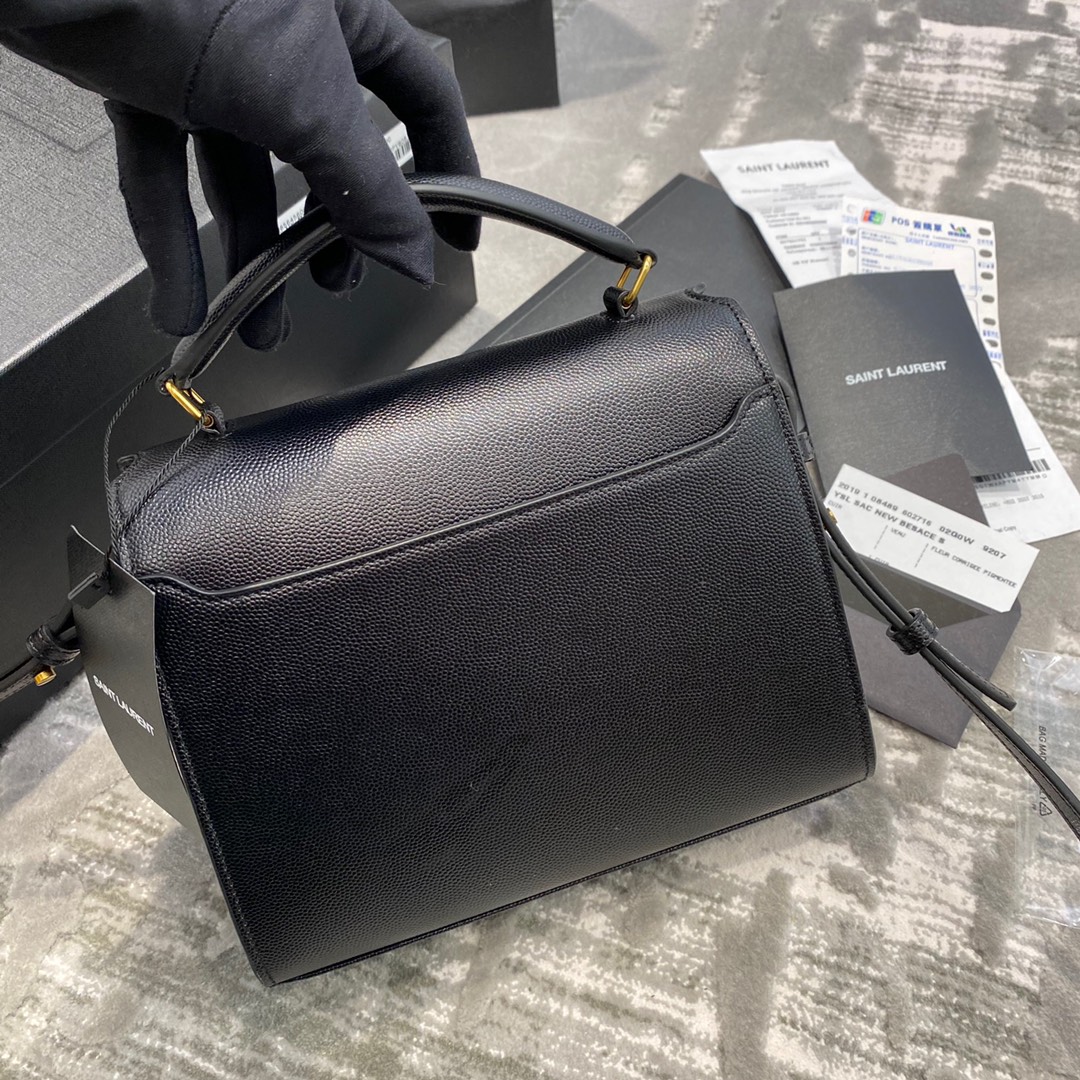 Y51 cassandra mini top handle bag grained leather black 623930 20 x 16 x 7.5 cm