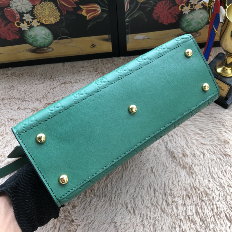 Gvc*1 padlock small top handle bag signature leather green 453188 28 x 19 x 11 cm