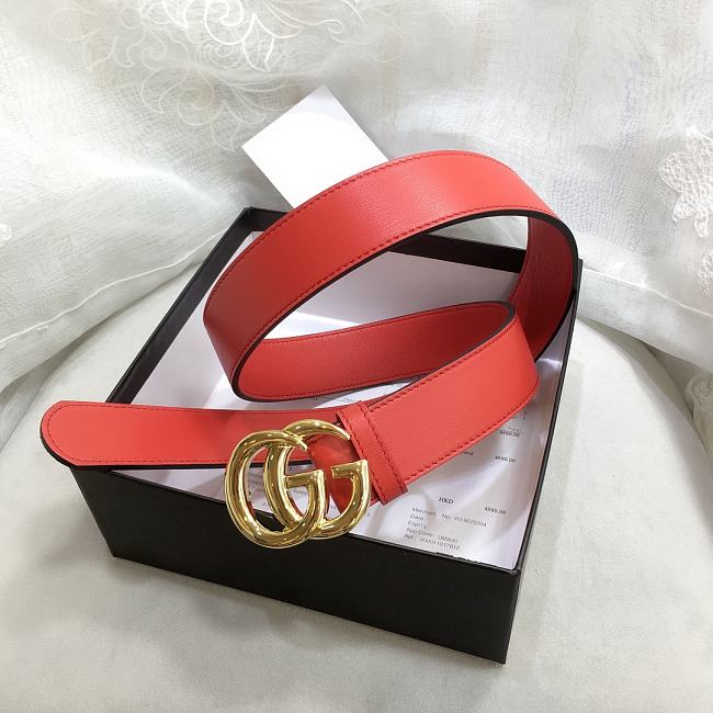 GG Marmont Leather Belt With Shiny Buckle Red 3 cm