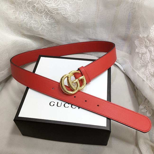 GG Marmont Leather Belt With Shiny Buckle Red 3 cm