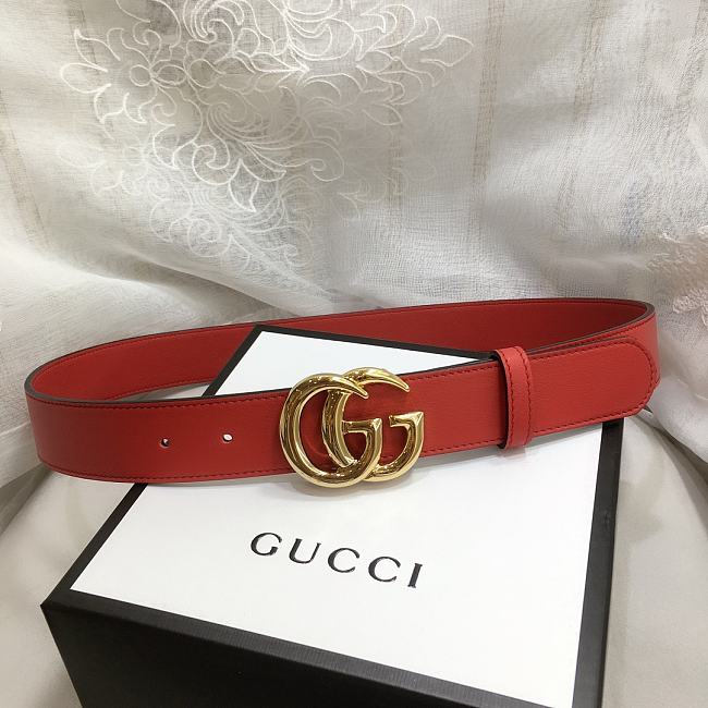 GG Marmont Leather Belt With Shiny Buckle Red 3 cm