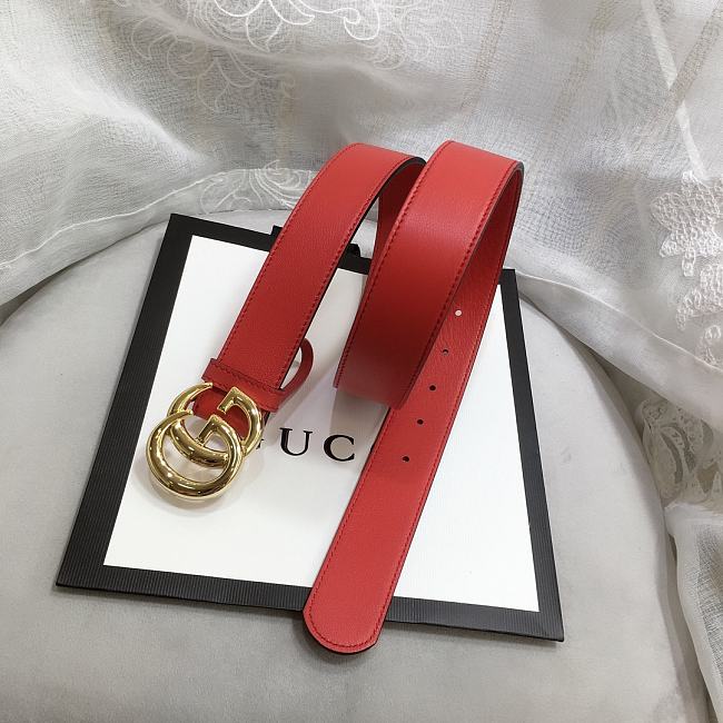 GG Marmont Leather Belt With Shiny Buckle Red 3 cm