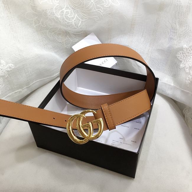 GG Marmont Leather Belt With Shiny Buckle Brown 3 cm