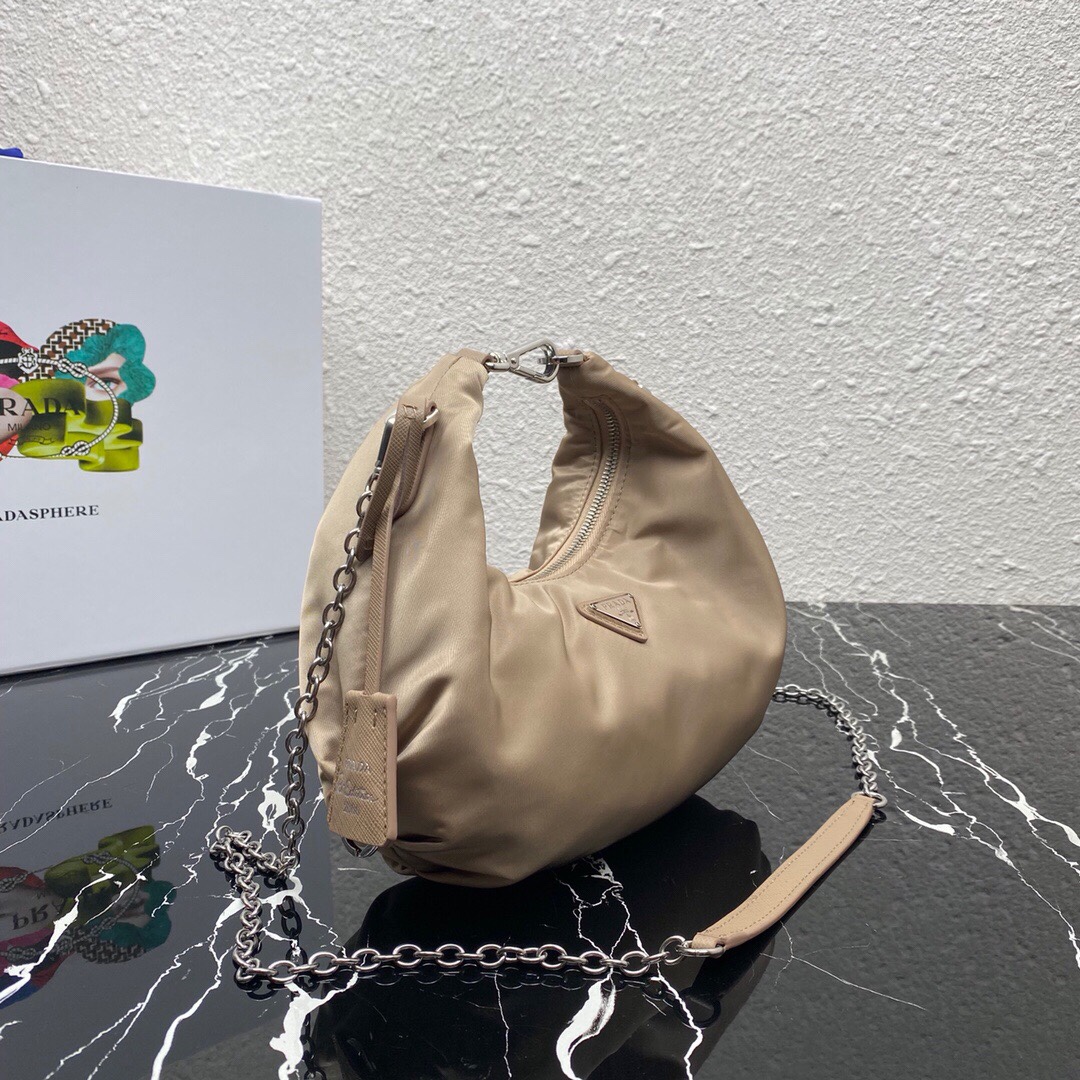 Pra*a re-edition 2006 nylon hobo bag beige 1bh172 24 x 16 x 7 cm