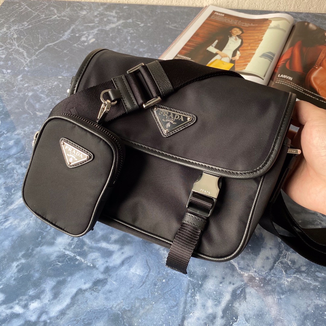 Pra*a re-nylon/saffiano leather shoulder bag black 2vd034 16 x 22 x 8.5 cm