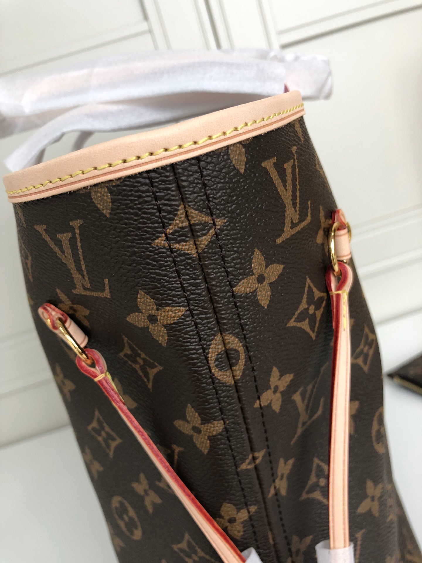 LV Neverfull shopping MM bag black check powder 32CM m41148