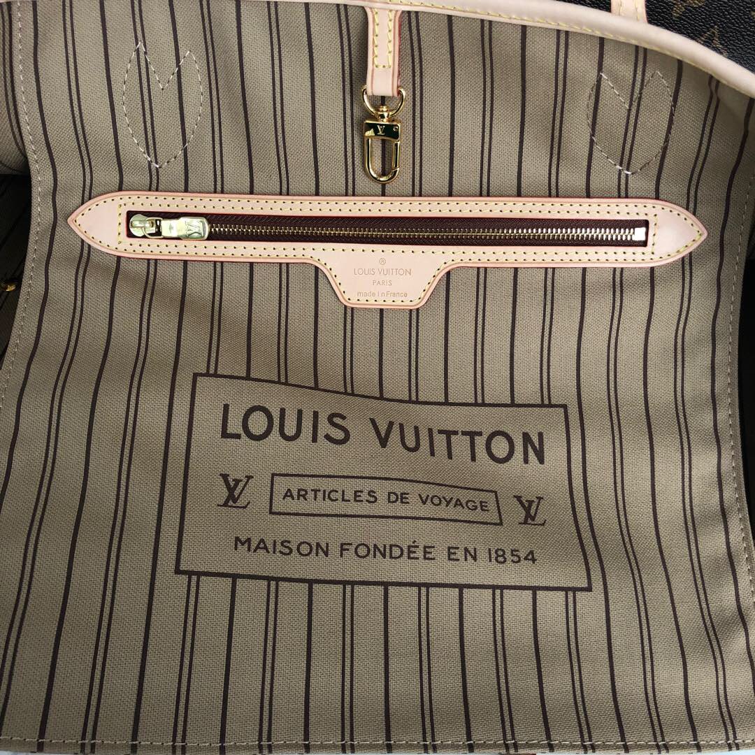 LV Neverfull shopping MM bag black check powder 32CM m41148