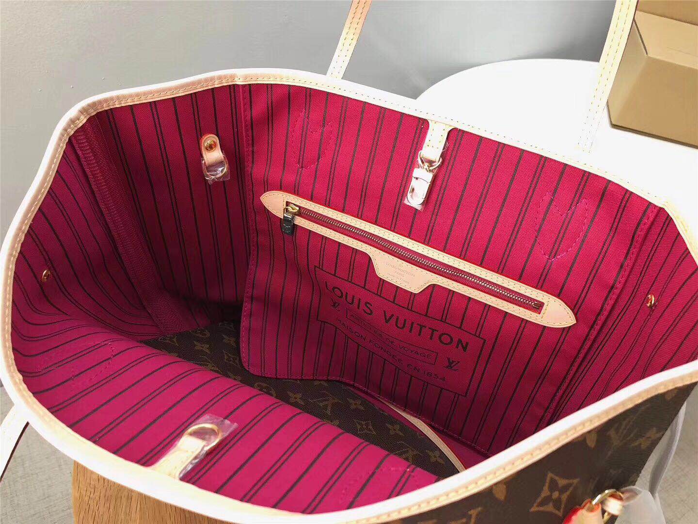 lv NEVERFULL MM Pivoine interior mm bag 32cm